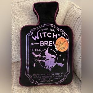 Witch’s Brew Plush Halloween Throw Pillow Bottle Shaped with Lace details NWT